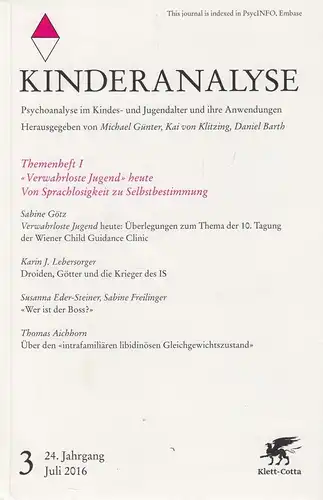 Kinderanalyse Heft 3, Oktober 2016, Günter / Klitzing / Barth, Klett-Cotta