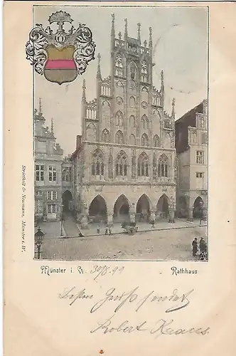 AK Münster I. W. Rathaus. ca. 1899, Postkarte, Verlag Strietholt & Neumann, gut