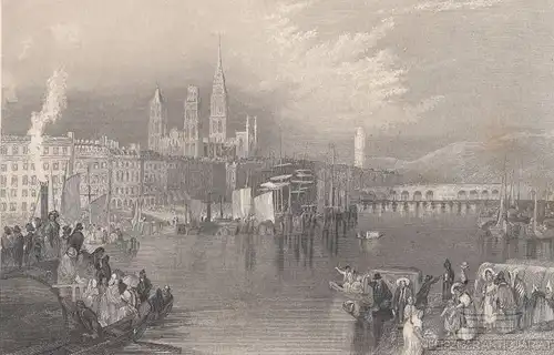 Rouen. aus Meyers Universum, Stahlstich. Kunstgrafik, 1850, gebraucht, gut