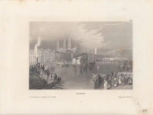 Rouen. aus Meyers Universum, Stahlstich. Kunstgrafik, 1850, gebraucht, gut