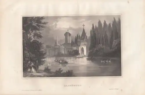 Laxenburg. aus Meyers Universum, Stahlstich. Kunstgrafik, 1850, gebraucht, gut