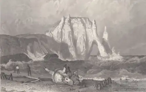 Die Felsen von Etretat. aus Meyers Universum, Stahlstich. Kunstgrafik, 1850