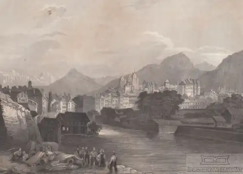 Genf. aus Meyers Universum, Stahlstich. Kunstgrafik, 1850, gebraucht, gut
