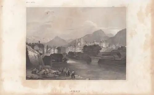 Genf. aus Meyers Universum, Stahlstich. Kunstgrafik, 1850, gebraucht, gut