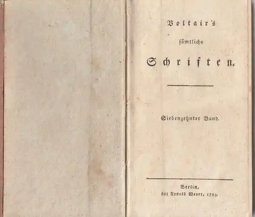 Buch: Voltair`s sämtliche Schriften - Siebenzehnter Band - Erster... Voltaire