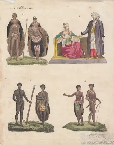 Trachten. Tafel III. Afrika, Kupferstich, Bertuch. Kunstgrafik, 1805