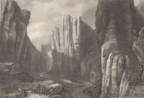 Der Pass von Pancorvo. aus Meyers Universum, Stahlstich. Kunstgrafik, 1850