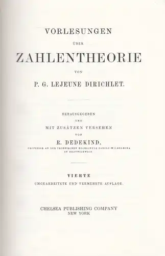 Buch: Vorlesungen über Zahlentheorie, Dirichlet, P. G. Lejeune. 1968