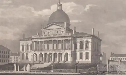 Das Rathaus in Boston. aus Meyers Universum, Stahlstich. Kunstgrafik, 1850