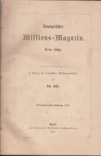 Evangelisches Missions-Magazin. Neue Folge - Vierundzwanzigster... Hesse, Joh