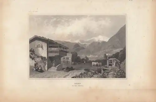 Brieg in der Schweiz. aus Meyers Universum, Stahlstich. Kunstgrafik, ca. 1850