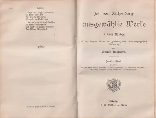 Buch: Joseph Freiherrn v. Eichendorffs Werke in zwei Bänden, 2 Bände in 1