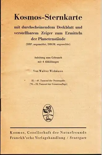 Buch: Kosmos-Sternkarte mit durchscheinendem Deckblatt und... Widmann, Walter