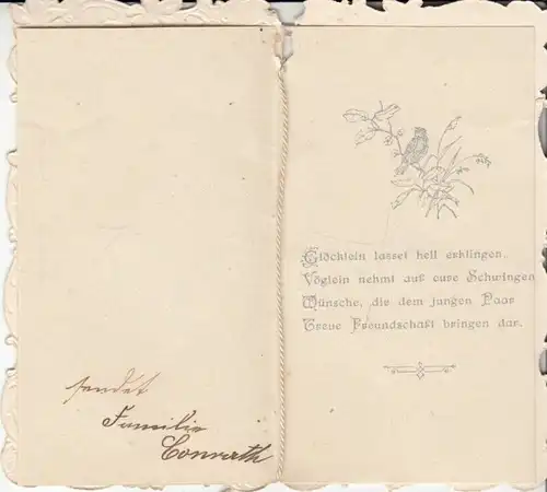 Klappkarte Hochzeit, Karte. Karte, ca. 1900, Gesendet von Familie Conrath