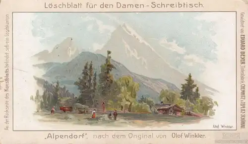 Lithographie - Alpendorf, nach dem Original von Olof Winkler, Löschkarton