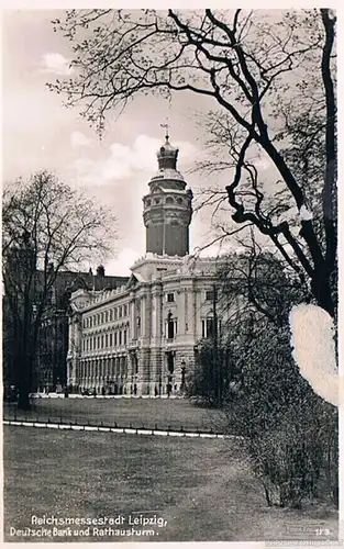 AK Reichsmessestadt Leipzig. Deutsche Bank und Rathausturm, Postkarte. Nr. 173