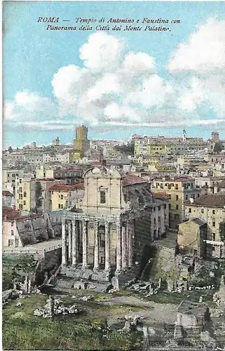 AK Roma. Tempio di Antonio e Faustina con Panorama della Citta dal... Postkarte