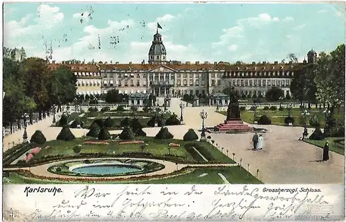 AK Karlsruhe. Grossherzogl. Schloss. ca. 1905, Postkarte. Ca. 1905, ohne Verlag