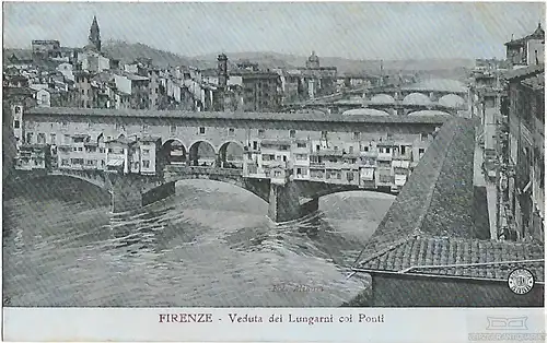 AK Firenze. Veduta dei Lungarni coi Ponti. ca. 1908, Postkarte. Ca. 1908