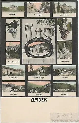 AK Baden. Rudelshof. Bade-Anstalt. Undine Brunnen. ca. 1912, Postkarte. Ca. 1912