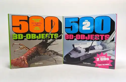 2 Bücher 500 3D-Objects, Vol. 1 + Vol. 2, Taschen Verlag, 2002, 2 Bände