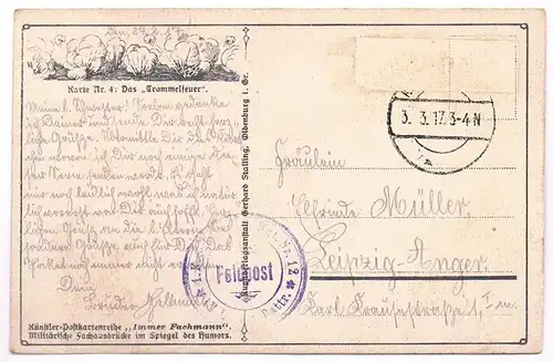 AK Trommelfeuer. Postkarte, Verlag Gerhard Stalling, ca. 1917, gebraucht, gut