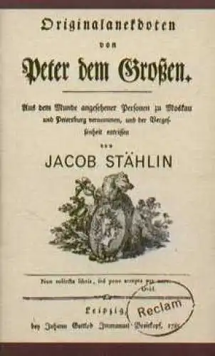 Buch: Originalanekdoten von Peter dem Großen, Stählin, Jacob. 1988