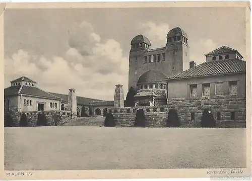 AK Plauen. Krematorium I/V. ca. 1908, Postkarte. Ca. 1908, gebraucht, gut