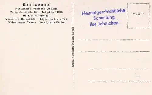 AK Esplanade-Weinhaus Leipzig, Postkarte, Graph. Kunstverlag Merkur