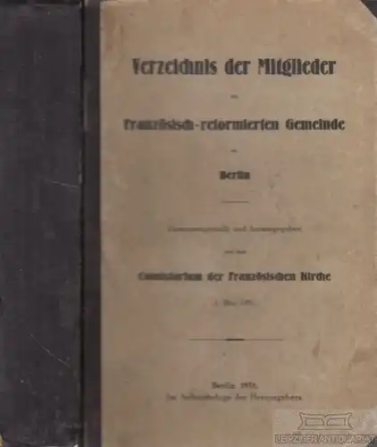 Buch: Verzeichnis der Mitglieder der Französisch-reformierten Gemeinde zu...1931