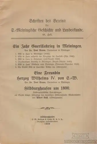 Buch: Schriften des Vereins für Sachsen-Meiningische Geschichte und... Braun
