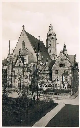 AK Messestadt Leipzig. Thomaskirche, Postkarte. Ca. 1953, VEB Reprocolor