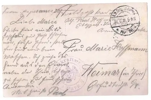 AK Bauarbeiten und Bauarbeiter (zur Post). ca. 1915, Postkarte, gebraucht, gut