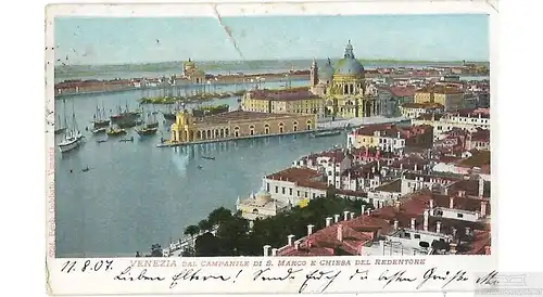 AK Venezia dal Campanile di S. Marco e chiesa del Redentore. ca. 1907, Postkarte