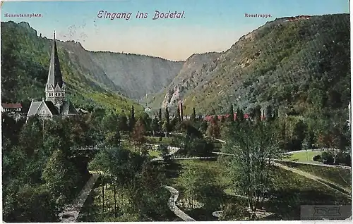 AK Hexentanzplatz. Eingang ins Bodetal. Rosstrappe. ca. 1913, Postkarte