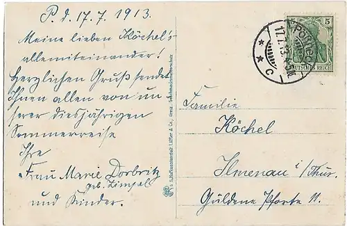 AK Gruß aus Pössneck i. Thür. Bahnhofstraße. Rathaus. ca. 1913, Postkarte