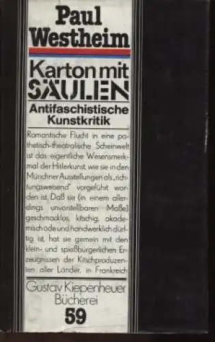 Buch: Karton mit Säulen, Westheim, Paul. Gustav Kiepenheuer Bücherei, 1985