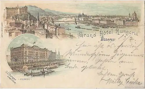 AK Budapest. Grand Hotel Hungaria. ca. 1893, Postkarte. Ca. 1893, gebraucht, gut