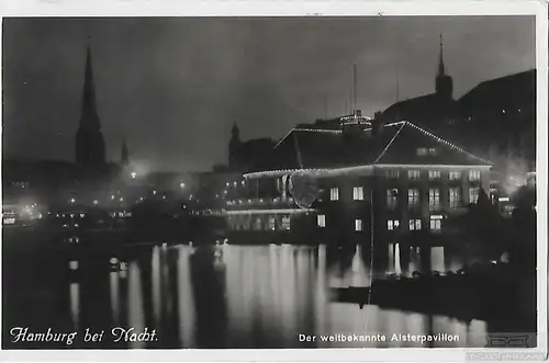 AK Hamburg bei Nacht. Der weltbekannte Alsterpavillon. ca. 1914, Postkarte