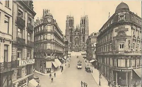 AK Brussel. St Gudula Kerk en straat. ca. 1914, Postkarte. Serien Nr, ca. 1914