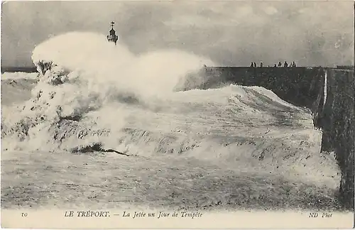 AK Le Treport. La Jetee un Jour de Tempete. ca. 1928, Postkarte. Ca. 1928