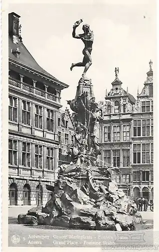 AK Antwerpen. Groote Marktplaats. Fontein Brabo. ca. 1914, Postkarte. Serien Nr