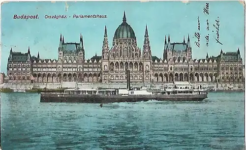 AK Budapest. Parlamentshaus. ca. 1913, Postkarte. Ca. 1913, Verlag Jakob Schwarz