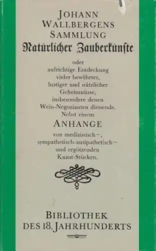 Buch: Sammlung Natürlicher Zauberkünste, Wallbergen, Johann. 1988