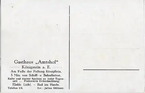 AK Lilienstein. Gasthaus Amtshof. Königstein a. E. ca. 1910, Postkarte. Ca. 1910