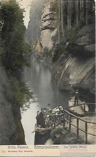 AK Edmundsklamm. Der Breite Stein. Böhm. Schweiz. ca. 1902, Postkarte. Serien Nr