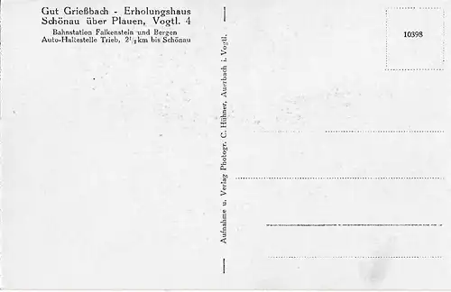 AK Gut Grießbach. Erholungshaus. Schönau über P lauen. ca. 1910, Postkarte