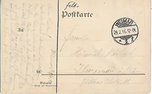 AK Gruss aus Weimar, Stadtkirche. ca. 1916, Postkarte. Serien Nr, ca. 1916