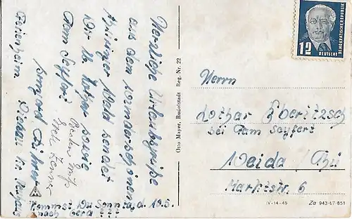 AK Schwarzburg. Thür. Wald. Weißer Hirsch. ca. 1965, Postkarte. Serien Nr