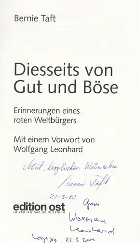 Buch: Diesseits von Gut und Böse, Taft, Bernie. Edition Ost, 2002